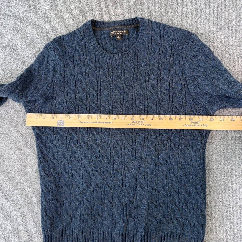 Banana Republic Sweater Mens M Blue Cable Knit Fisherman Wool Cashmere Crew Neck
